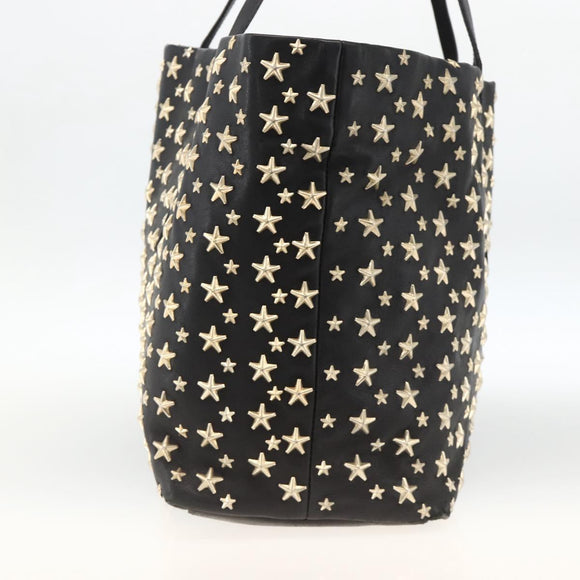 Jimmy Choo Tote Bag Leather Black Gold Auth bs34093