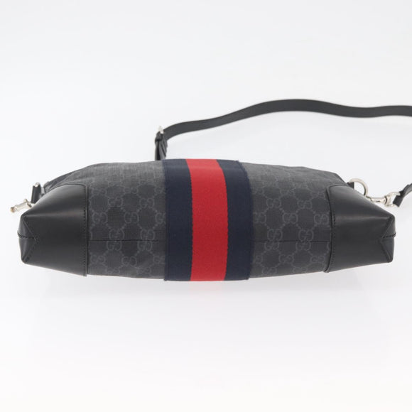 GUCCI GG Supreme Sherry Line Shoulder Bag PVC Black Red Navy 474139 Auth bs34094