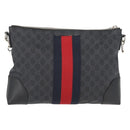 GUCCI GG Supreme Sherry Line Shoulder Bag PVC Black Red Navy 474139 Auth bs34094-3
