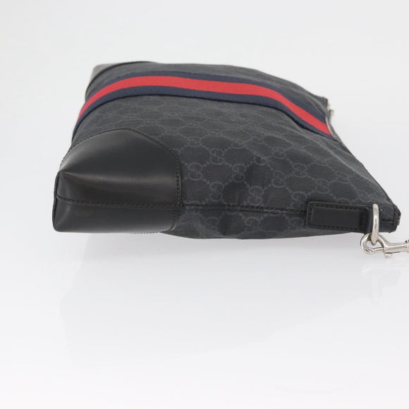 GUCCI GG Supreme Sherry Line Shoulder Bag PVC Black Red Navy 474139 Auth bs34094