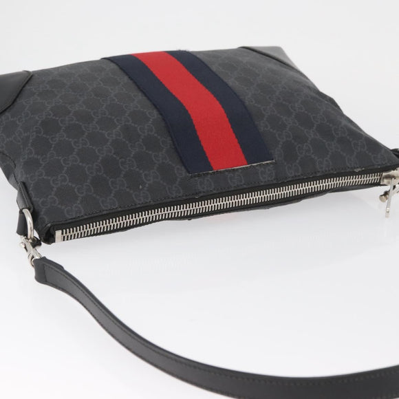 GUCCI GG Supreme Sherry Line Shoulder Bag PVC Black Red Navy 474139 Auth bs34094