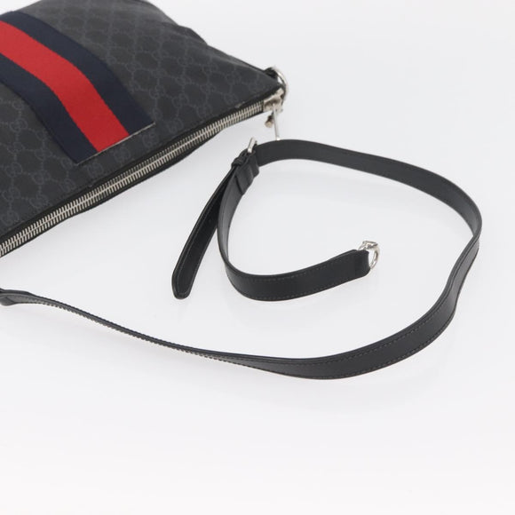 GUCCI GG Supreme Sherry Line Shoulder Bag PVC Black Red Navy 474139 Auth bs34094