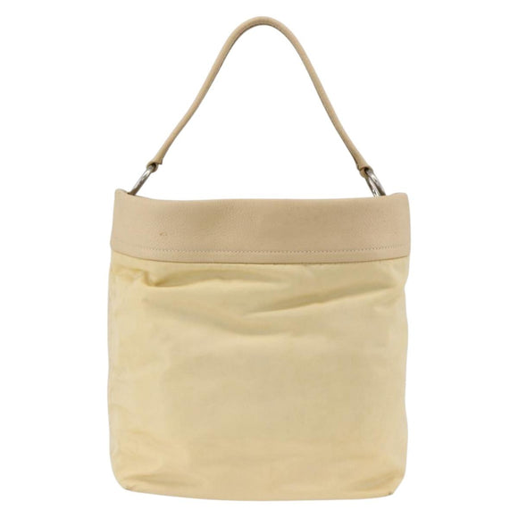 PRADA Shoulder Bag Nylon Beige Silver Auth bs34095