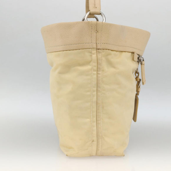 PRADA Shoulder Bag Nylon Beige Silver Auth bs34095