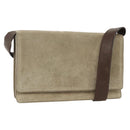 PRADA Shoulder Bag Suede Beige Silver Auth bs34098-1