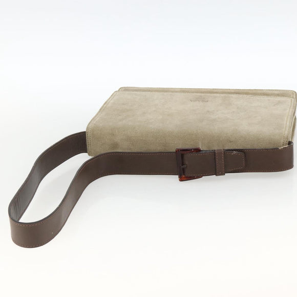 PRADA Shoulder Bag Suede Beige Silver Auth bs34098