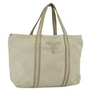 PRADA Hand Bag Nylon Beige Silver Auth bs34100-1