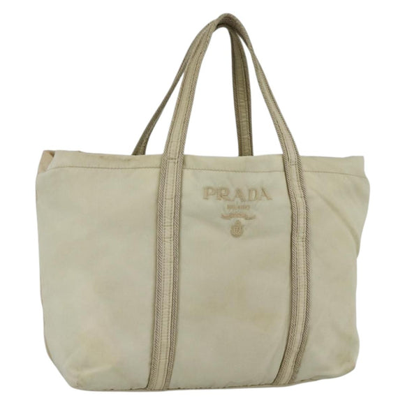 PRADA Hand Bag Nylon Beige Silver Auth bs34100