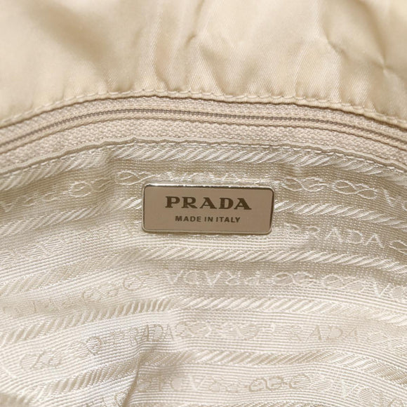 PRADA Hand Bag Nylon Beige Silver Auth bs34100