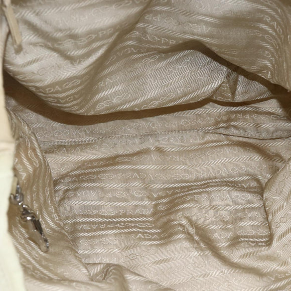 PRADA Hand Bag Nylon Beige Silver Auth bs34100