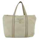 PRADA Hand Bag Nylon Beige Silver Auth bs34100-13