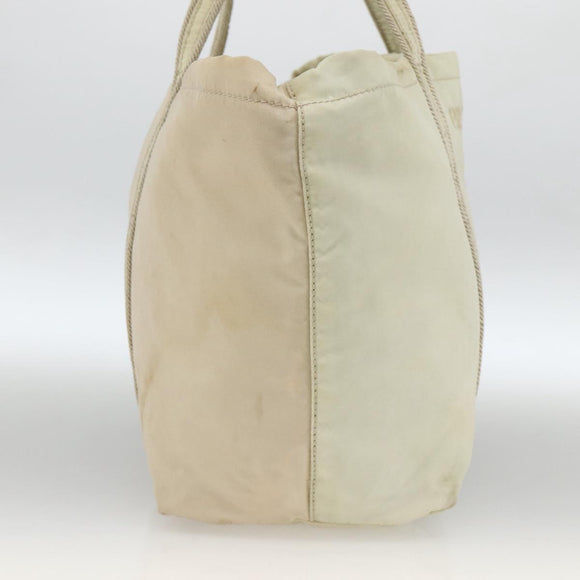 PRADA Hand Bag Nylon Beige Silver Auth bs34100
