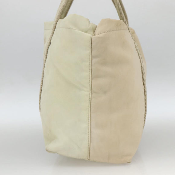 PRADA Hand Bag Nylon Beige Silver Auth bs34100