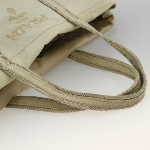 PRADA Hand Bag Nylon Beige Silver Auth bs34100