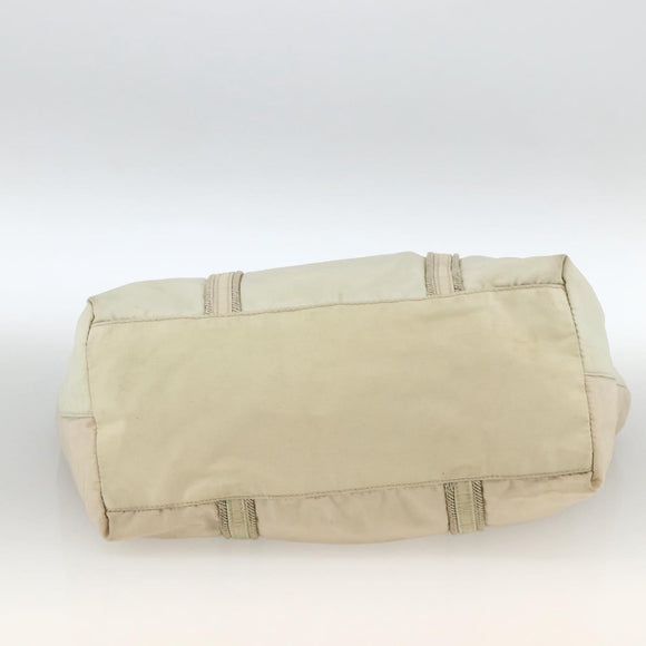 PRADA Hand Bag Nylon Beige Silver Auth bs34100