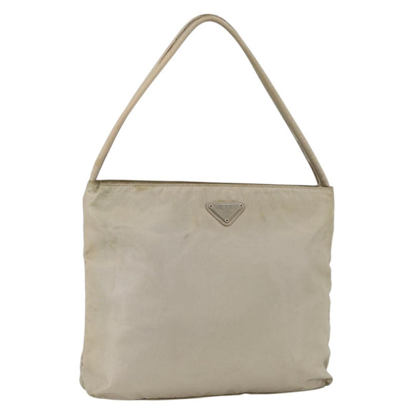 PRADA Hand Bag Nylon Beige Silver Auth bs34102