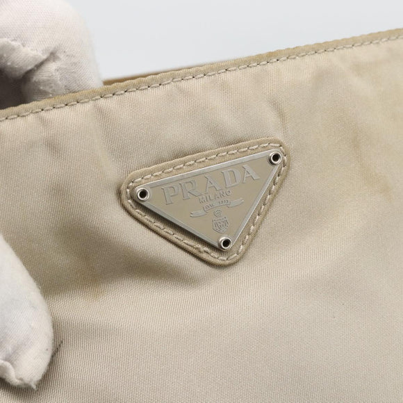 PRADA Hand Bag Nylon Beige Silver Auth bs34102