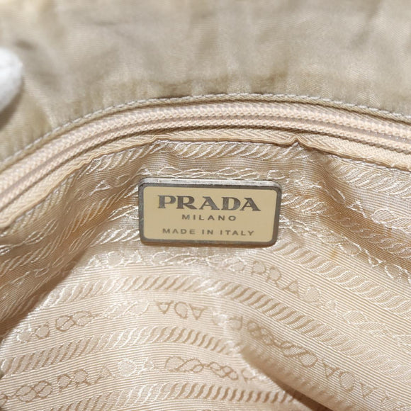 PRADA Hand Bag Nylon Beige Silver Auth bs34102