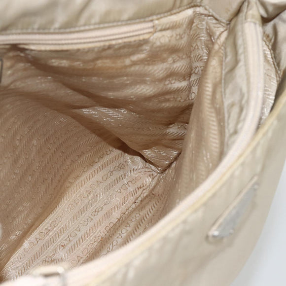 PRADA Hand Bag Nylon Beige Silver Auth bs34102