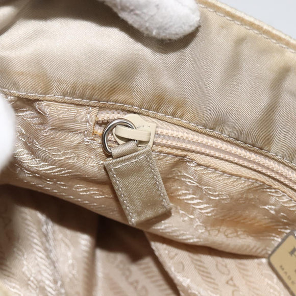 PRADA Hand Bag Nylon Beige Silver Auth bs34102