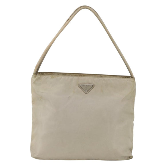PRADA Hand Bag Nylon Beige Silver Auth bs34102
