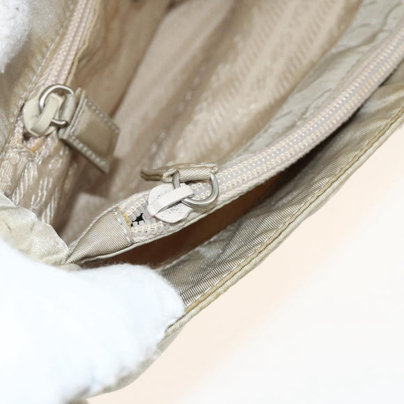 PRADA Hand Bag Nylon Beige Silver Auth bs34102