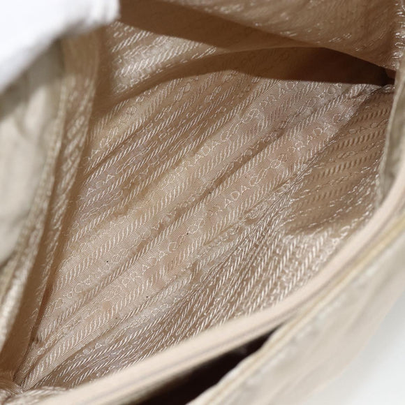 PRADA Hand Bag Nylon Beige Silver Auth bs34102