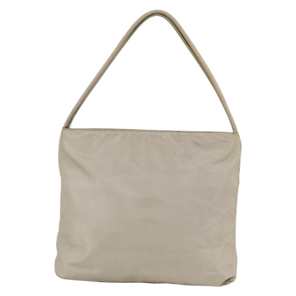 PRADA Hand Bag Nylon Beige Silver Auth bs34102
