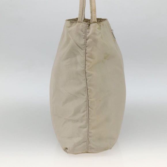 PRADA Hand Bag Nylon Beige Silver Auth bs34102