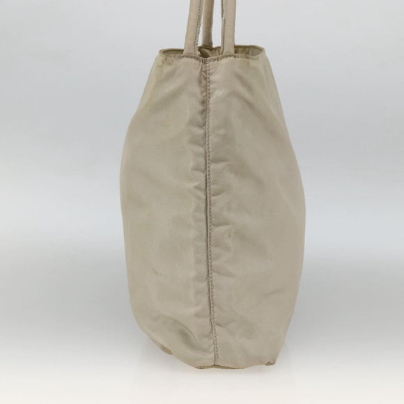 PRADA Hand Bag Nylon Beige Silver Auth bs34102