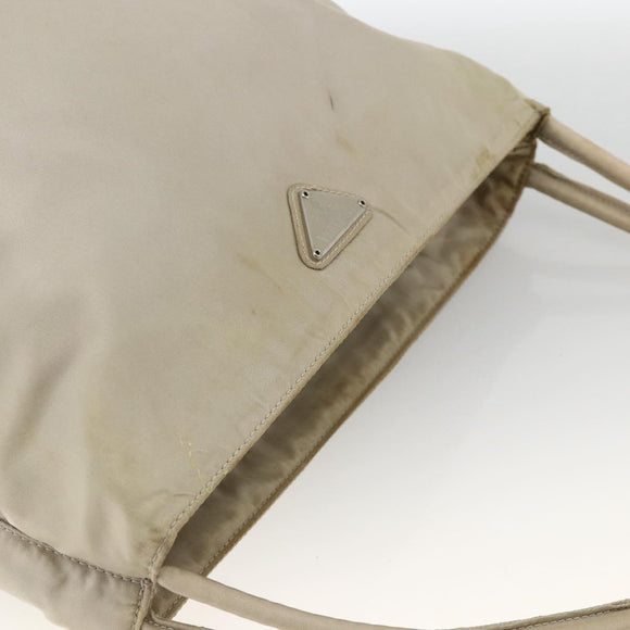 PRADA Hand Bag Nylon Beige Silver Auth bs34102