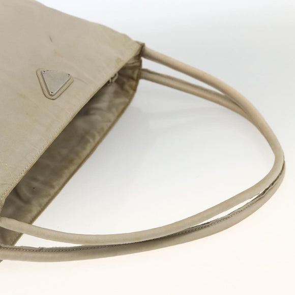 PRADA Hand Bag Nylon Beige Silver Auth bs34102