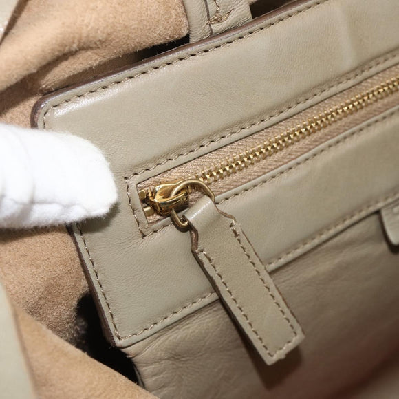 CELINE Hand Bag Leather Beige Gold Auth bs34104