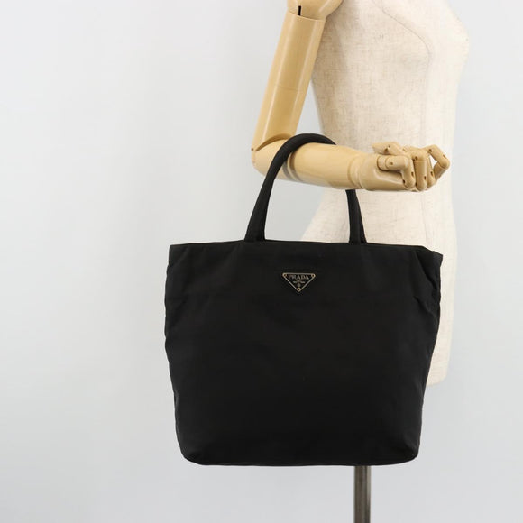 PRADA Handtas Nylon Zwart Zilver Auth bs34105