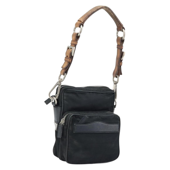 PRADA Shoulder Bag Nylon Black Silver Auth bs34107