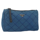 PRADA Pouch Nylon Blue Silver Auth bs34108-1