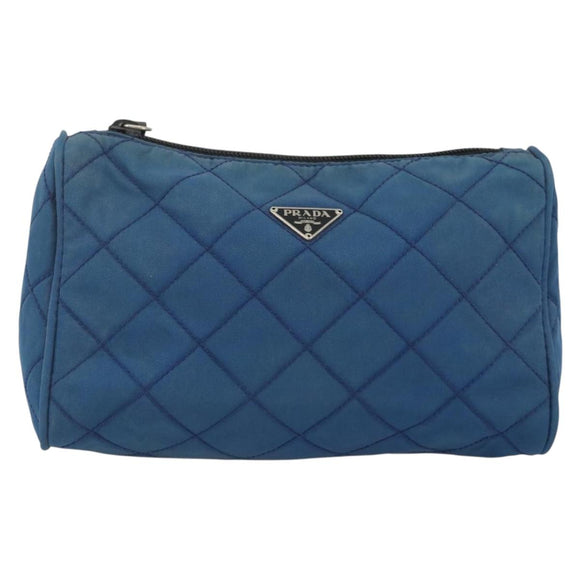 PRADA Pouch Nylon Blue Silver Auth bs34108