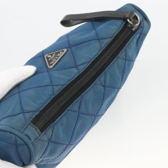 PRADA Pouch Nylon Blue Silver Auth bs34108