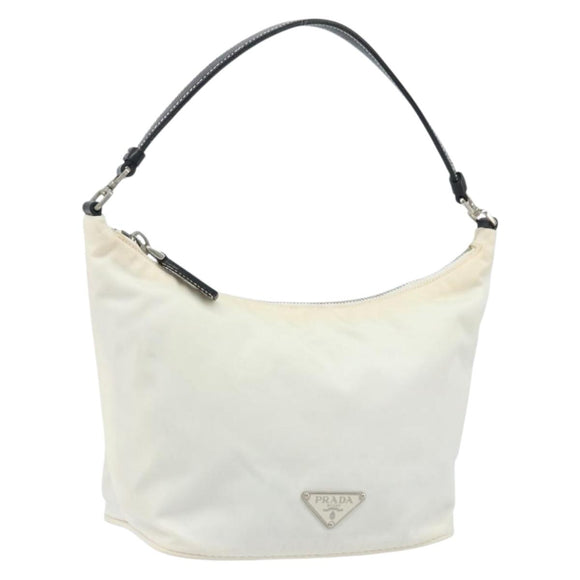 PRADA Hand Bag Nylon Silver White Auth bs34109