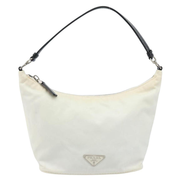 PRADA Hand Bag Nylon Silver White Auth bs34109