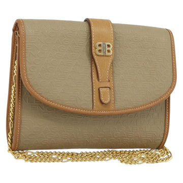 BALENCIAGA Chain Shoulder Bag PVC Leather Beige Gold Auth bs34110