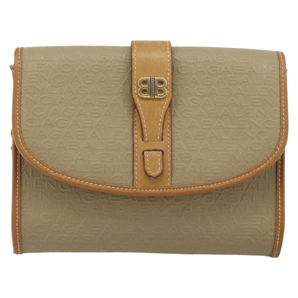 BALENCIAGA Chain Shoulder Bag PVC Leather Beige Gold Auth bs34110