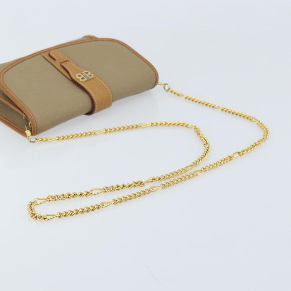 BALENCIAGA Chain Shoulder Bag PVC Leather Beige Gold Auth bs34110
