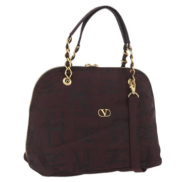 VALENTINO Chain Hand Bag Nylon 2way Bordeaux Gold Auth bs34111
