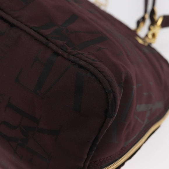 VALENTINO Chain Hand Bag Nylon 2way Bordeaux Gold Auth bs34111