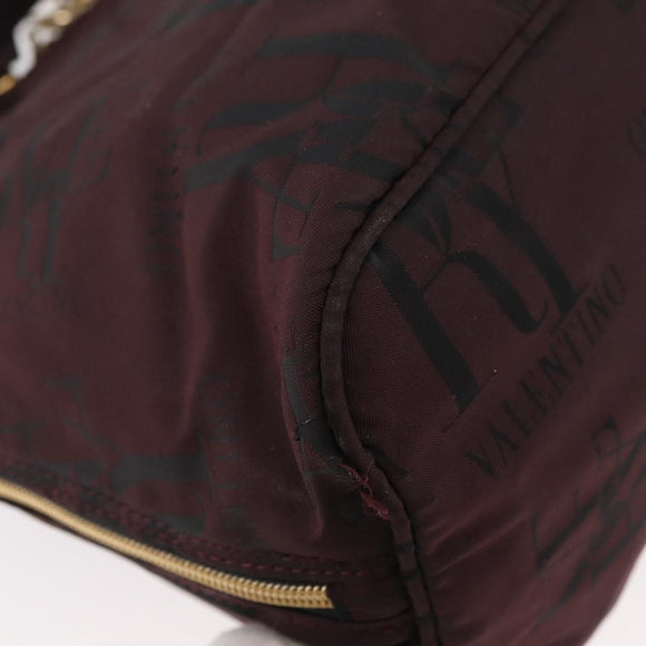 VALENTINO Chain Hand Bag Nylon 2way Bordeaux Gold Auth bs34111