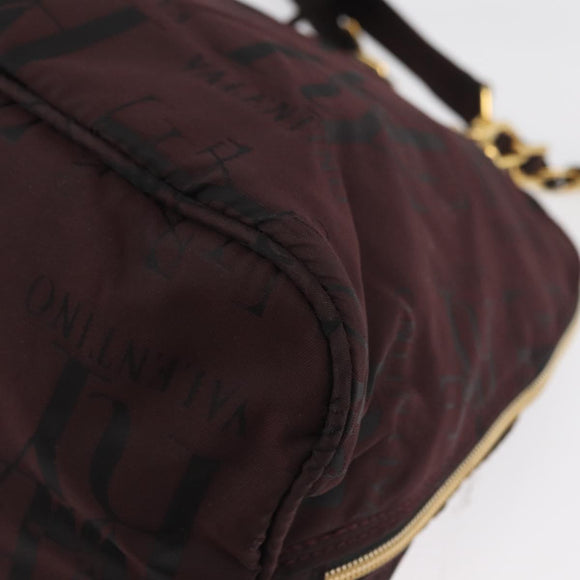 VALENTINO Chain Hand Bag Nylon 2way Bordeaux Gold Auth bs34111