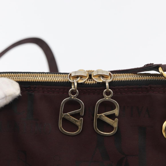 VALENTINO Chain Hand Bag Nylon 2way Bordeaux Gold Auth bs34111