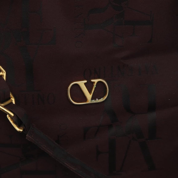VALENTINO Chain Hand Bag Nylon 2way Bordeaux Gold Auth bs34111