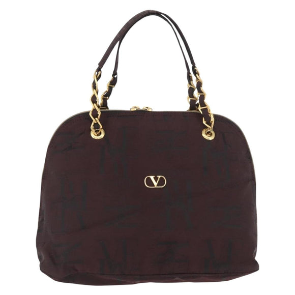 VALENTINO Chain Hand Bag Nylon 2way Bordeaux Gold Auth bs34111